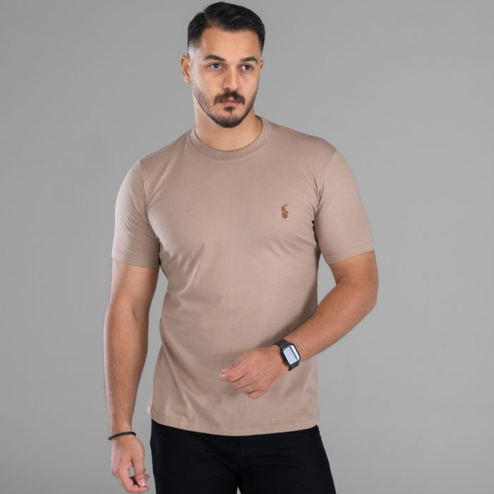 تیشرت آستین کوتاه مردانه رنگ کرم بیسیک ساده