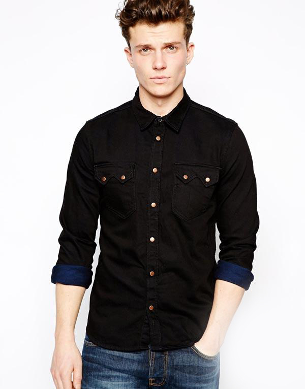 ست پیراهن مشکی مردانه با شلوار جین 