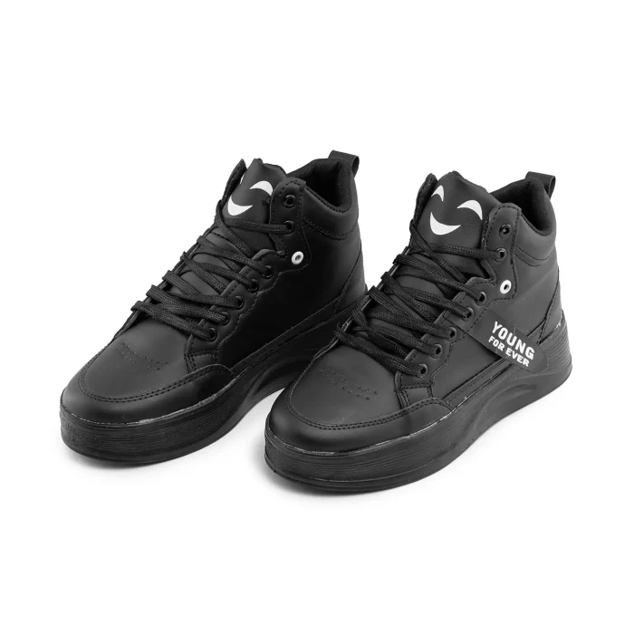 کفش چرم ساق بلند دخترانه ( مشکی ) مدل Young