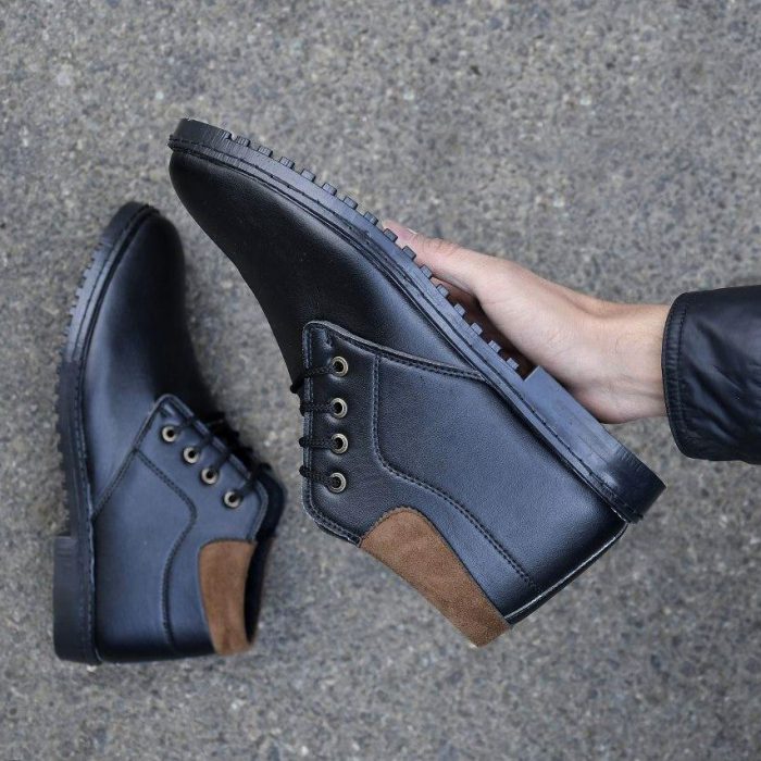 نیم بوت چرم مردانه (مشکی) مدل کلاسیک ساق بلند جدید