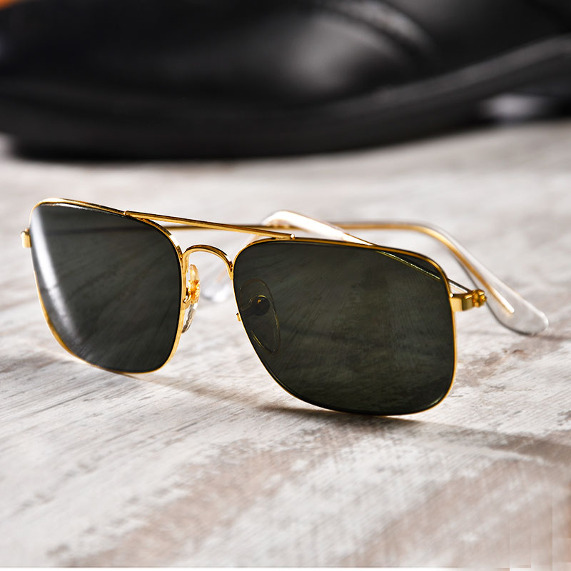 عینک آفتابی شیشه مشکی یو وی دار 400 فریم طلایی فلزی طرح جدید مد روز 