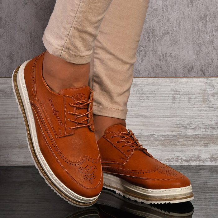 کفش چرم اسپرت مردانه (خردلی) جنس درجه 1 طرح سوزنی