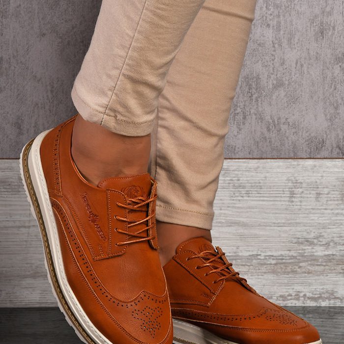 کفش چرم اسپرت مردانه (خردلی) جنس درجه 1 طرح سوزنی