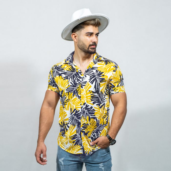 خرید اینترنتی پیراهن هاوایی زرد مردانه با قیمت ارزان