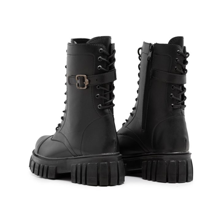 نیم بوت چرم دخترانه (مشکی) ساق بلند سگک دار