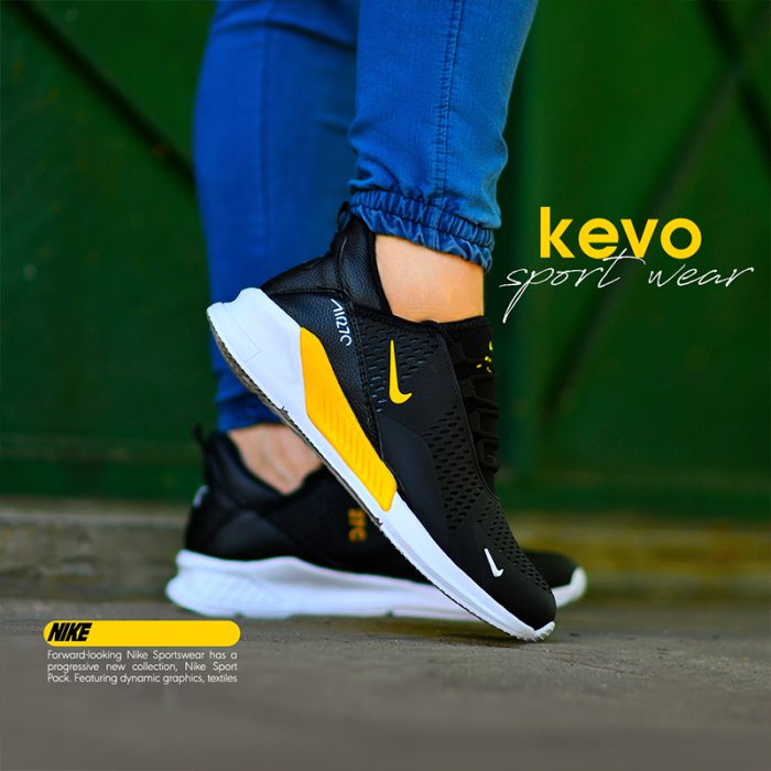 کفش کتانی مردانه برند Nike ورزشی مشکی و زرد جدید