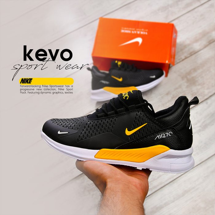 کفش کتانی مردانه برند Nike ورزشی مشکی و زرد جدید