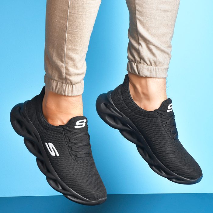 خرید اینترنتی کفش مشکی اسکیچرز مردانه مدل رویه بافت اسپرت جدید با قیمت ارزان