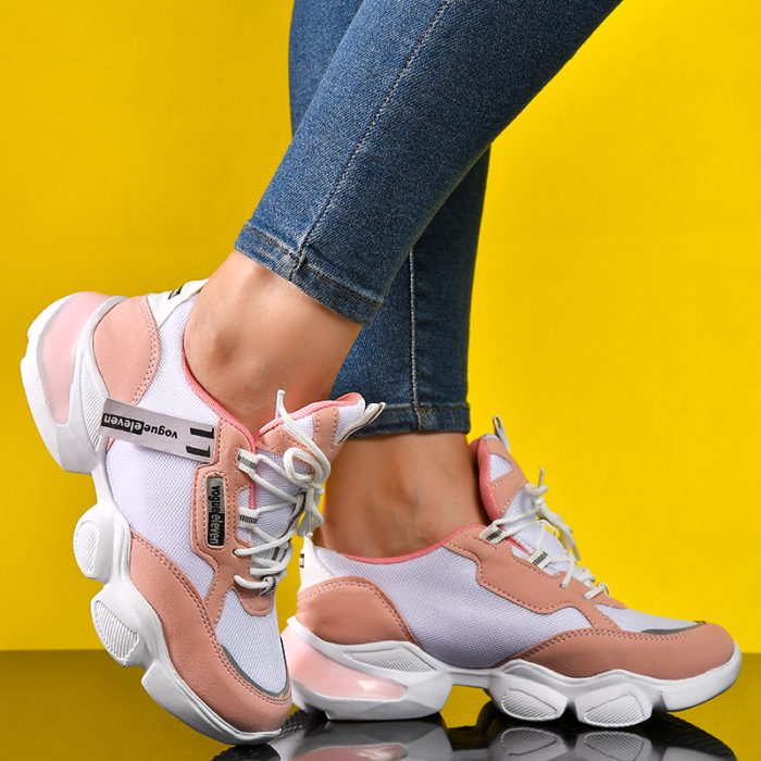 فروش آنلاین کفش ورزشی اسپرت کتانی زنانه رنگ گلبهی و سفید طرح جدید