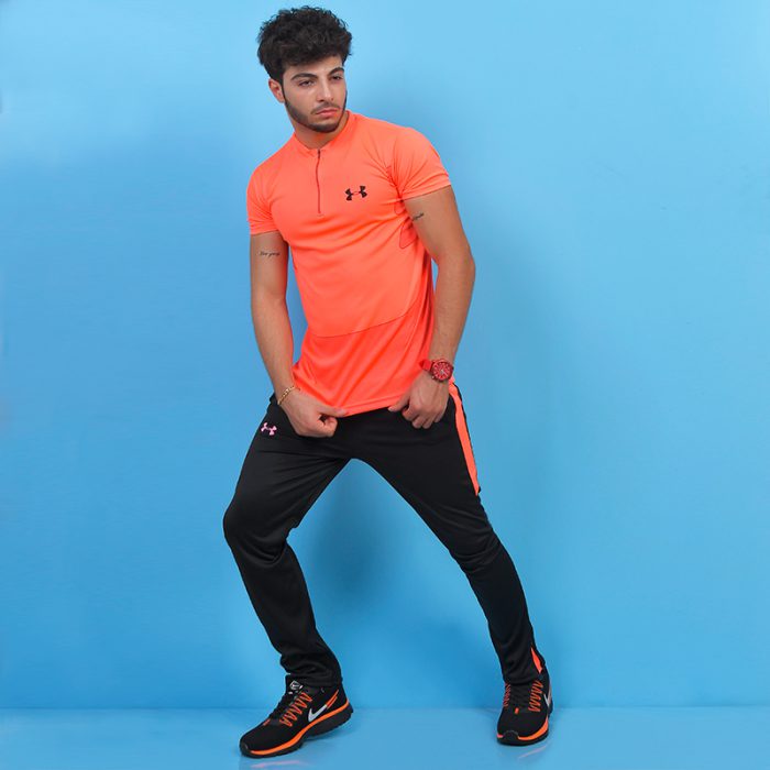خرید اینترنتی ست تی شرت و شلوار اسلش مردانه جدید 2020 رنگ نارنجی