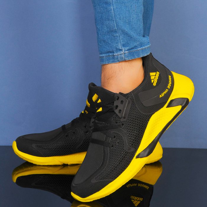 خرید اینترنتی کفش اسپرت کتانی مردانه زرد مشکی مدل آدیداس جدید