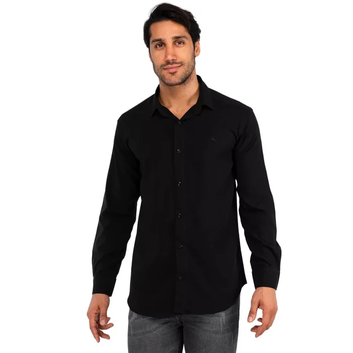 پیراهن مشکی دکمه ای مردانه جنس نخ پنبه ( ساده )