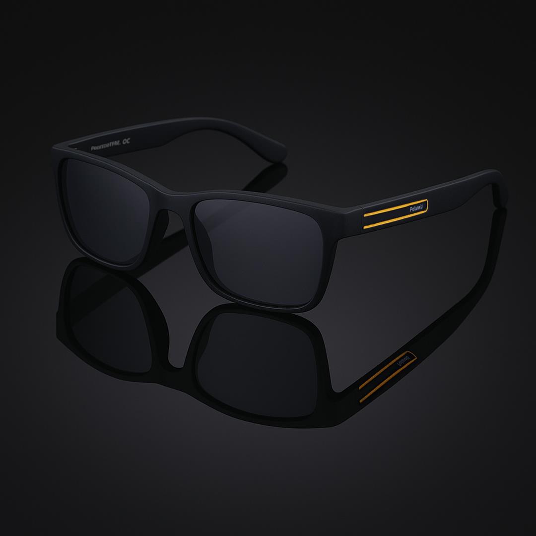 عینک آفتابی برند Polaroid مشکی فریم چند ضلعی - Image 3