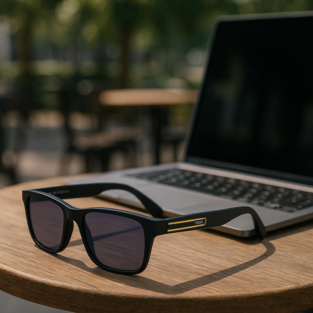 عینک آفتابی برند Polaroid مشکی فریم چند ضلعی - Image 2