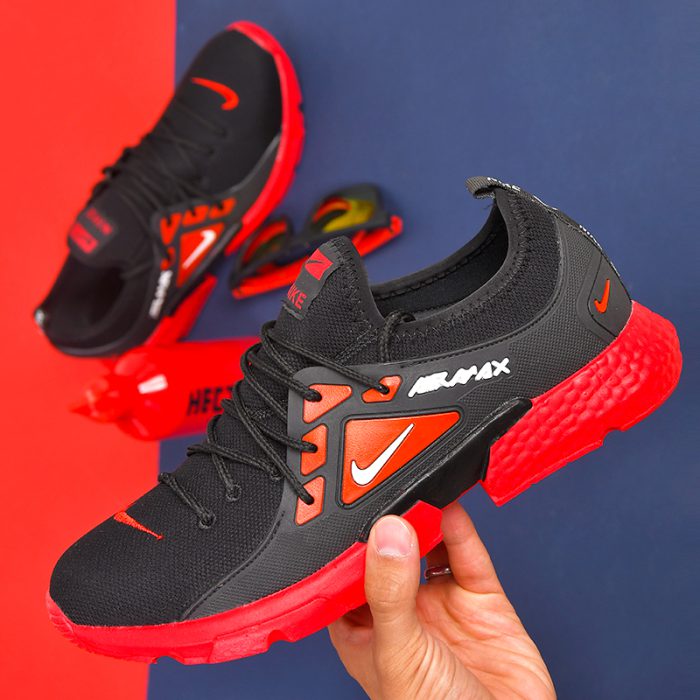 خرید آنلاین کفش کتانی اسپرت پسرانه با رنگ قرمز و مشکی طرح Nike air max جدید ارزان قیمت