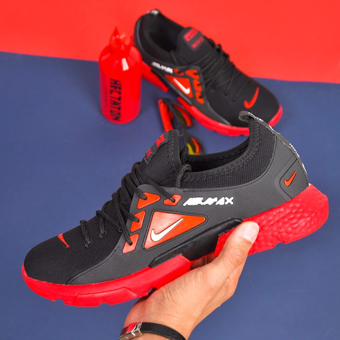 خرید آنلاین کفش کتانی اسپرت پسرانه با رنگ قرمز و مشکی طرح Nike air max جدید ارزان قیمت