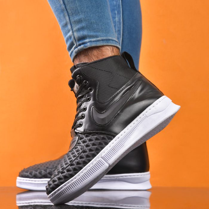 خرید اینترنتی کفش چرم مشکی ساقدار مردانه لاکچری طرح نایکی Nike 2020