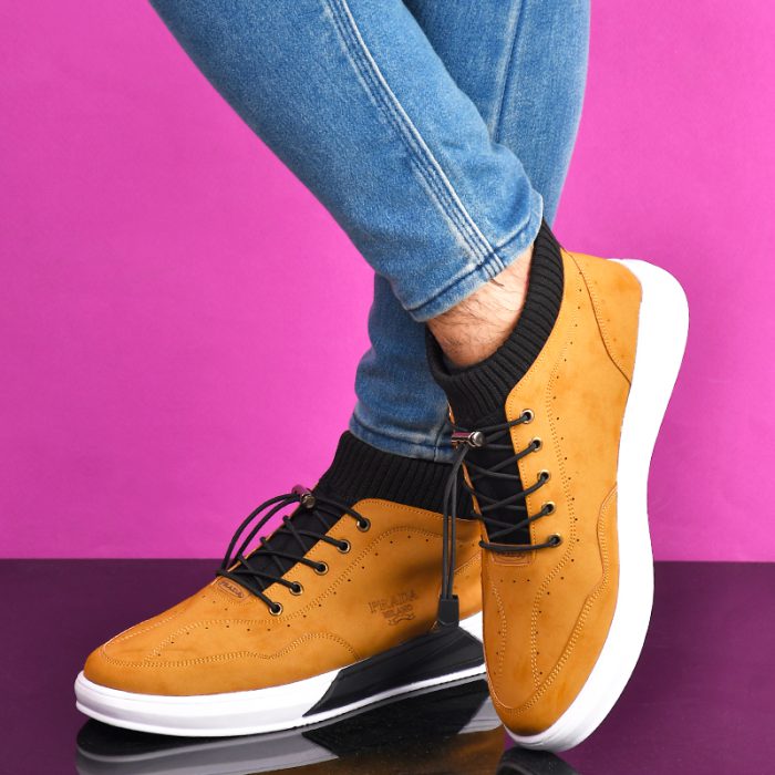 خرید ارزان کفش خردلی مردانه مدل پرادا جدید طرح 2020 ساق جورابی کشی