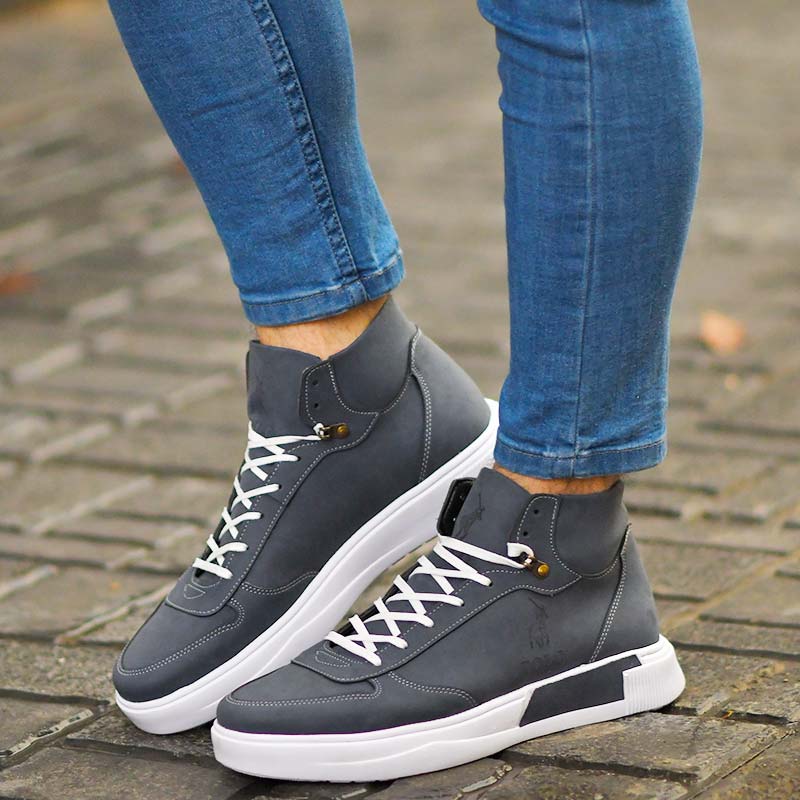 خرید اینترنتی نیم بوت ساقدار مردانه طوسی اسپرت طرح جدید ارزان قیمت پرداخت درب منزل