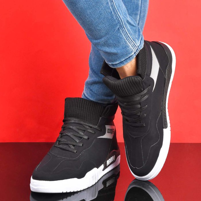 خرید ارزان نیم بوت کفش ساقدار مردانه مشکی ساق جورابی طرح خاص ارزان پرداخت درب منزل