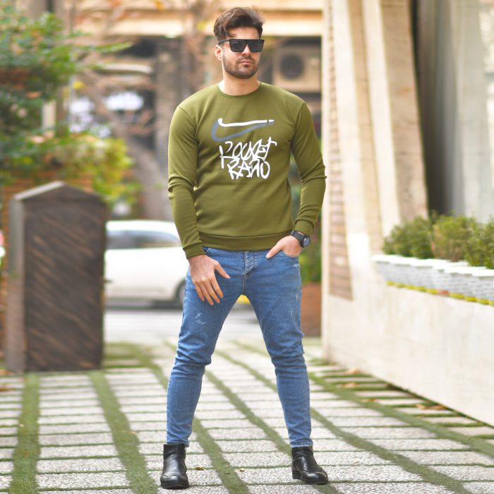 فروش آنلاین تیشرت دورس طرحدار مردانه سبز زیتونی ارزان قیمت پرداخت درب منزل