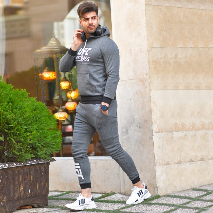 ست هودی شلوار اسلش پسرانه (طوسی) مدل UFC توکرکی