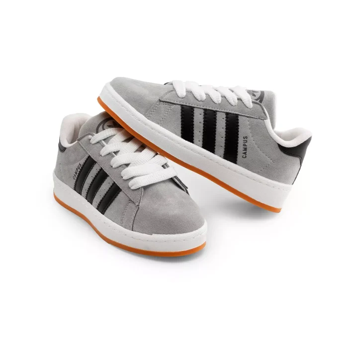کفش کتانی تخت صاف دخترانه طوسی مدل 3 خط Adidas