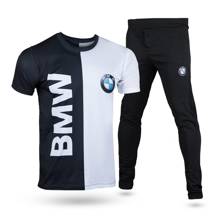 ست تیشرت شلوار اسلش سفید مشکی BMW