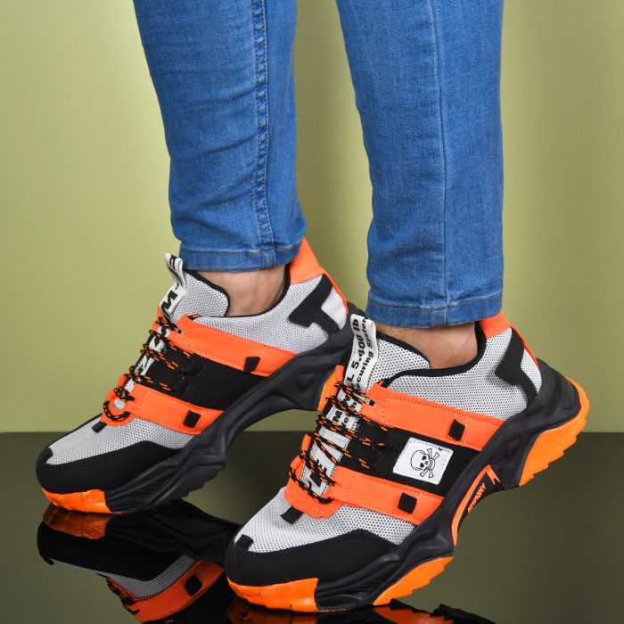 خرید آنلاین کفش کتانی اسپرت پسرانه مشکی طوسی نارنجی جدید ارزان قیمت پرداخت درب منزل