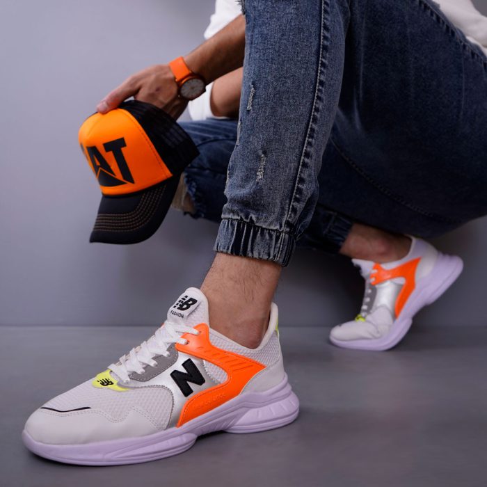 کفش اسپرت سفید ترکیب نارنجی مدل New Balance پرداخت در محل