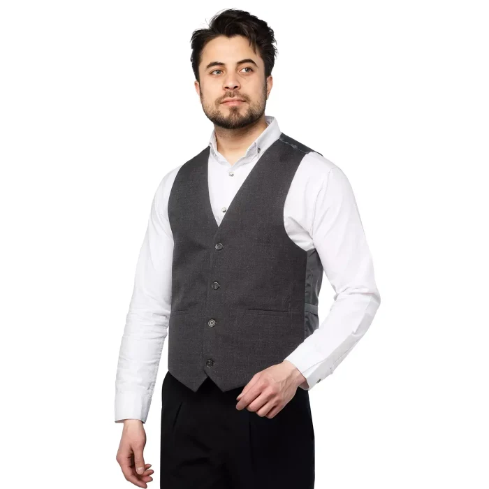 جلیقه کلاسیک مردانه رنگ مدادی جنس پارچه ای