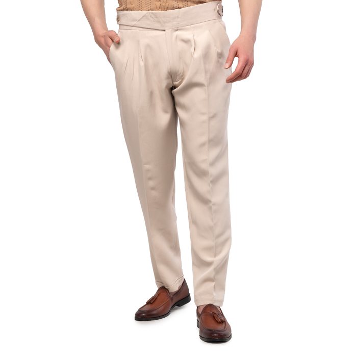 شلوار مام استایل مردانه رنگ کرم مدل دو پیلی