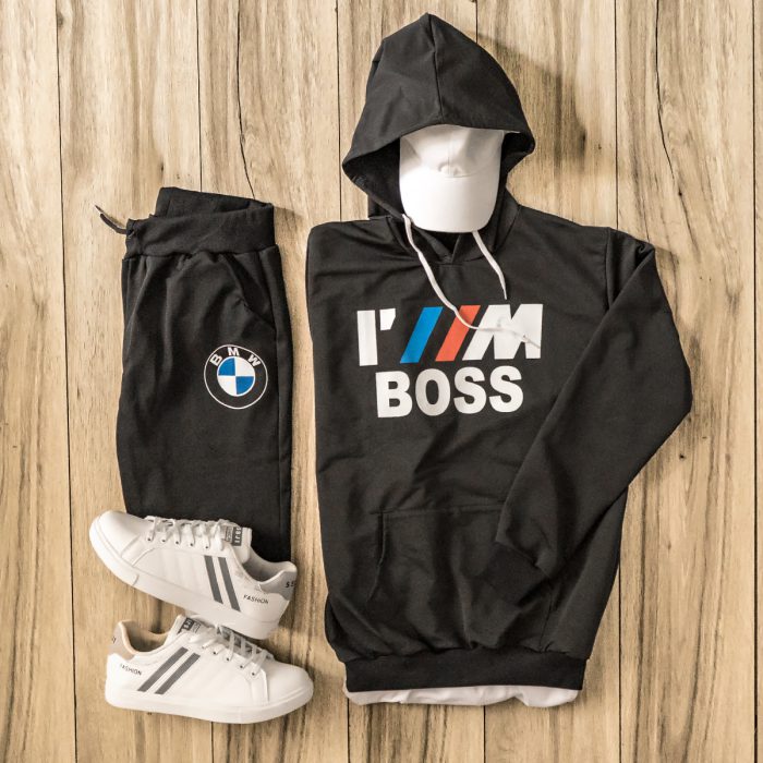 ست هودی شلوار مردانه BMW (مشکی) کلاهدار