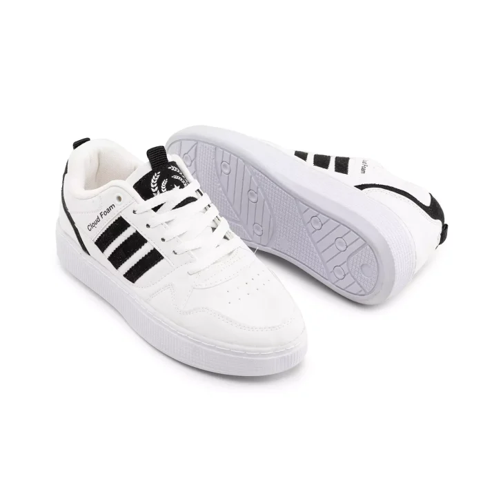 کفش کتانی دخترانه چرم سفید مدل 3 خط مشکی Adidas