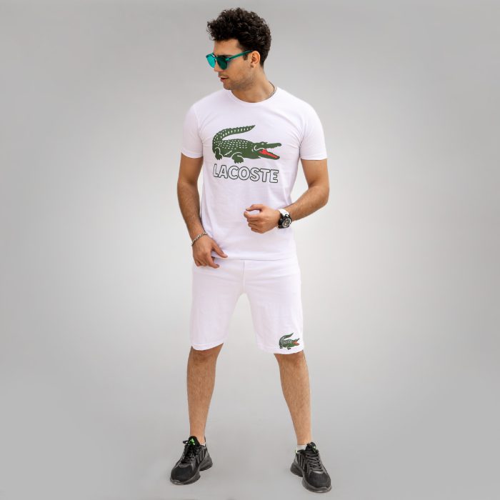 ست تیشرت شلوارک سفید مردانه برند lacoste