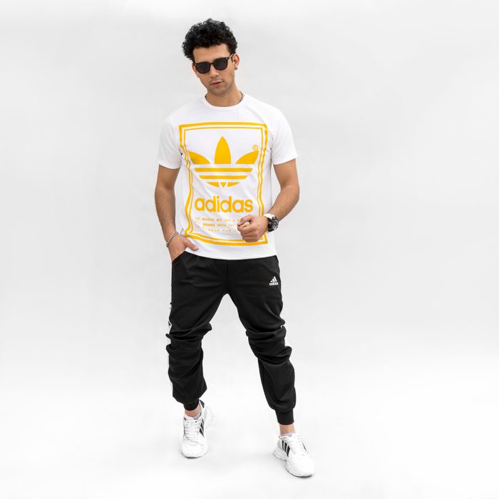 ست تیشرت سفید مردانه با شلوار Adidas مشکی