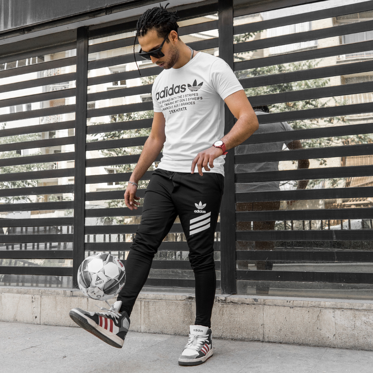 خرید اینترنتی ست تیشرت و شلوار اسلش مردانه سفید ورزشی آدیداس