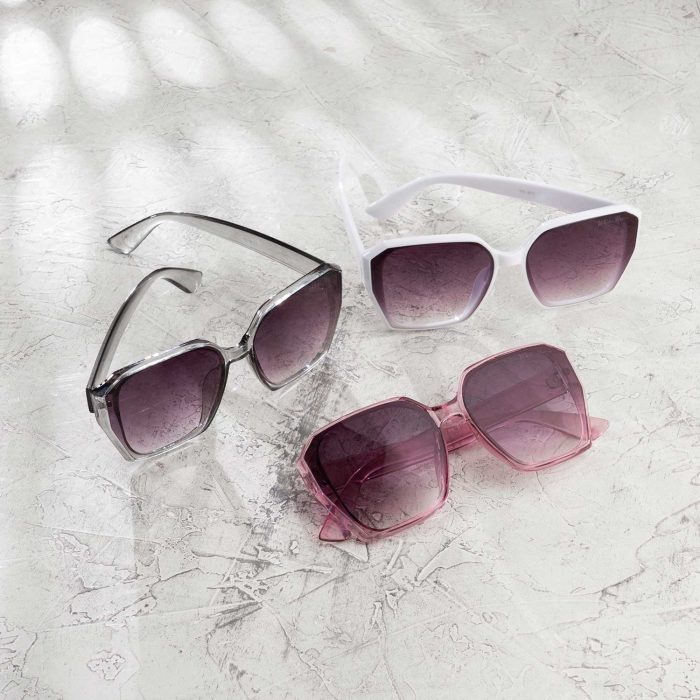 عینک آفتابی سفید و صورتی  Uv 400 چند ضلعی
