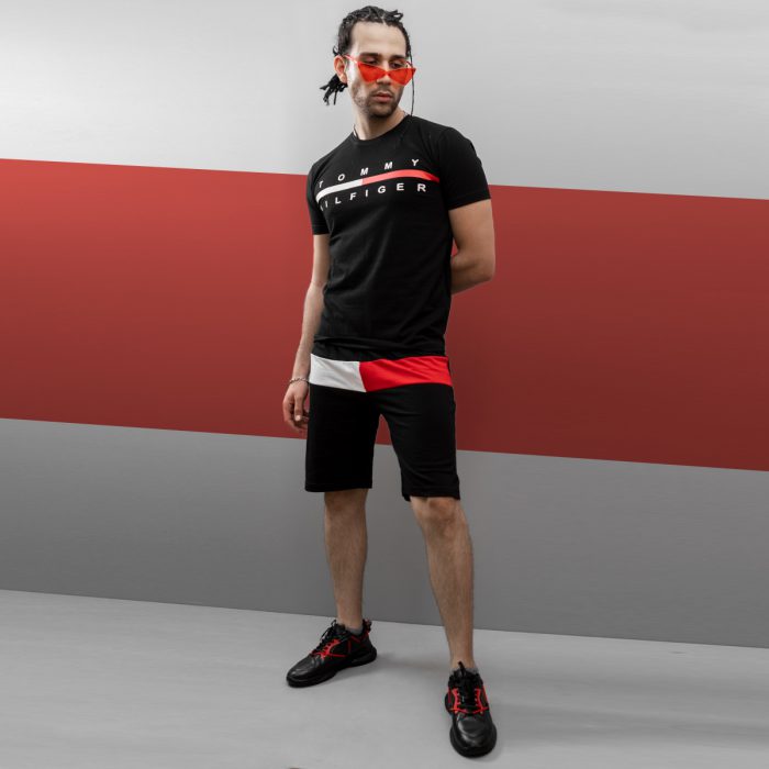 ست تیشرت شلوارک مردانه طرح Tommy مشکی جذاب