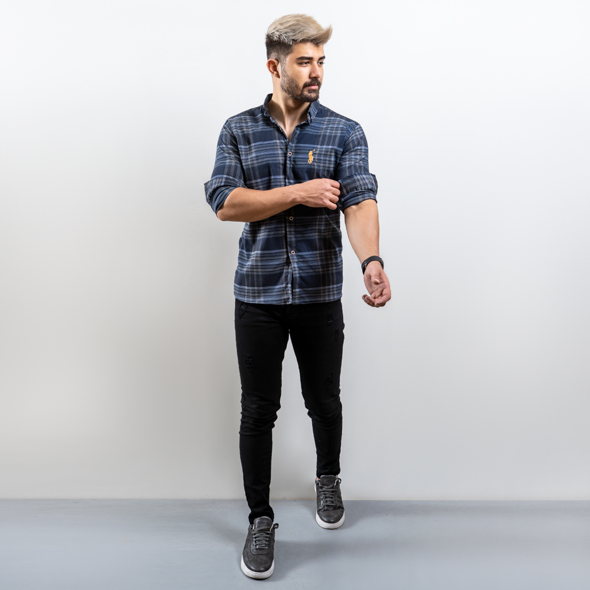 خرید آنلاین پیراهن سرمه ای چهارخانه درشت نخی جدید