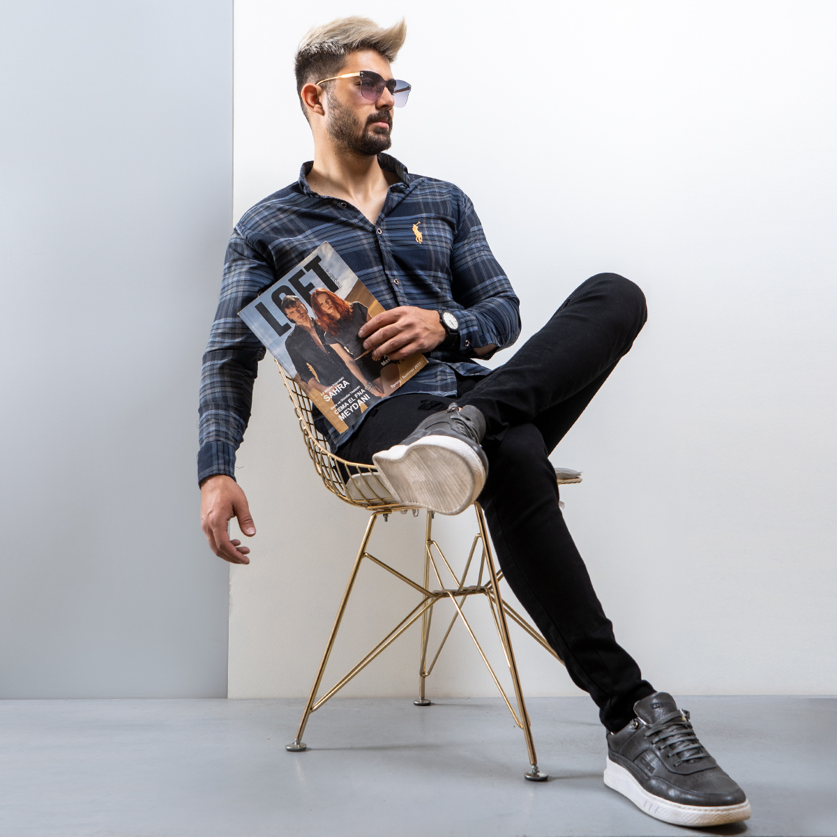 خرید آنلاین پیراهن سرمه ای چهارخانه درشت نخی جدید