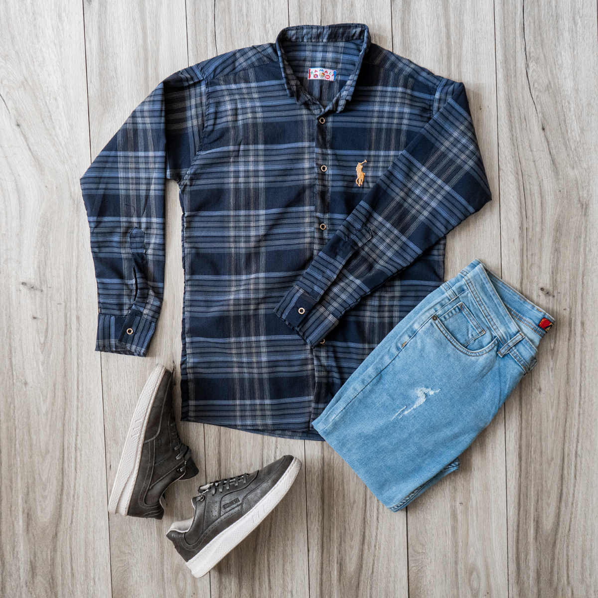 خرید آنلاین پیراهن سرمه ای چهارخانه درشت نخی جدید