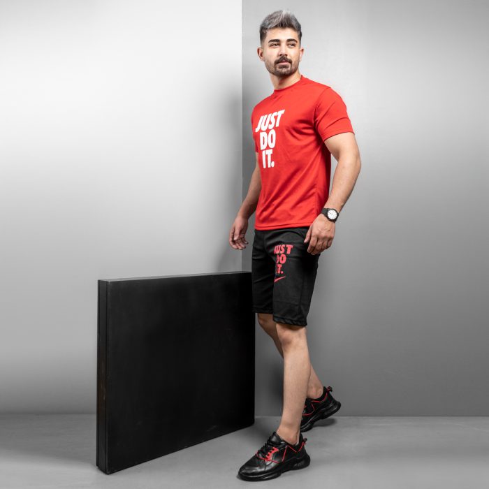 ست تیشرت قرمز با شلوارک Just Do It مردانه ورزشی جدید