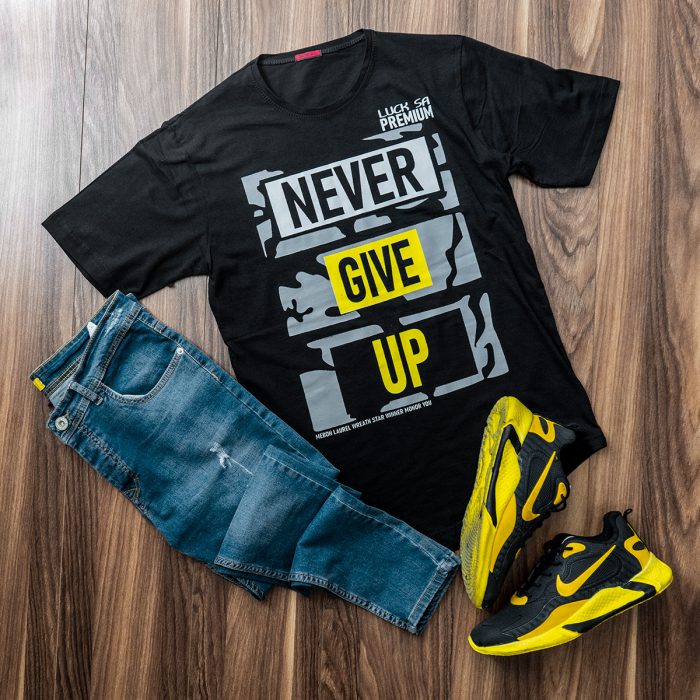 تیشرت مشکی پسرانه طرح Never Give Up نخ پنبه جدید