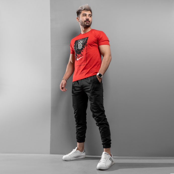 خرید اینترنتی ست تیشرت قرمز با شلوار اسلش طرح دار خاص و شیک پسرانه ارزان قیمت پرداخت در محل