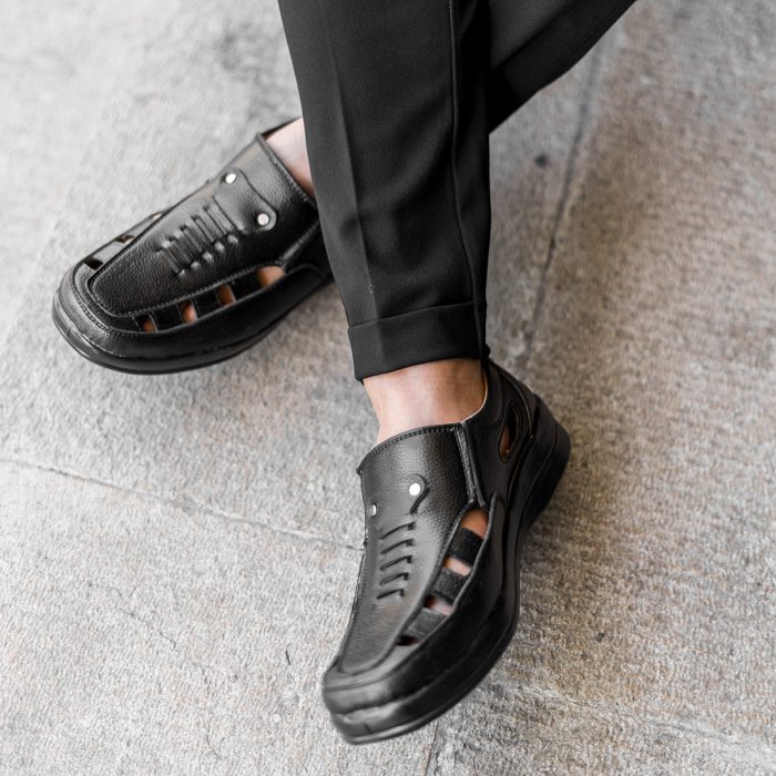 کفش چرم تابستانی مردانه ( مشکی ) بدون بند جدید