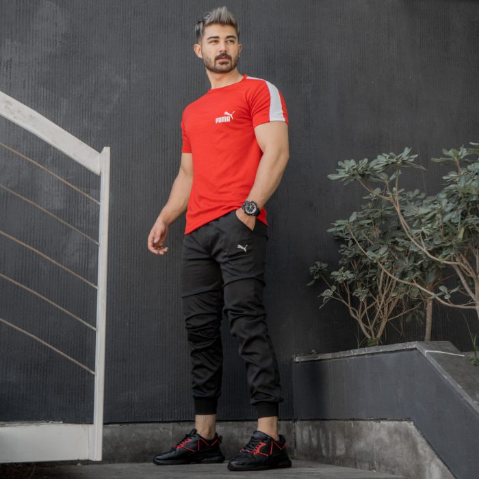 ست تیشرت قرمز با شلوار اسلش مردانه Puma ورزشی جدید