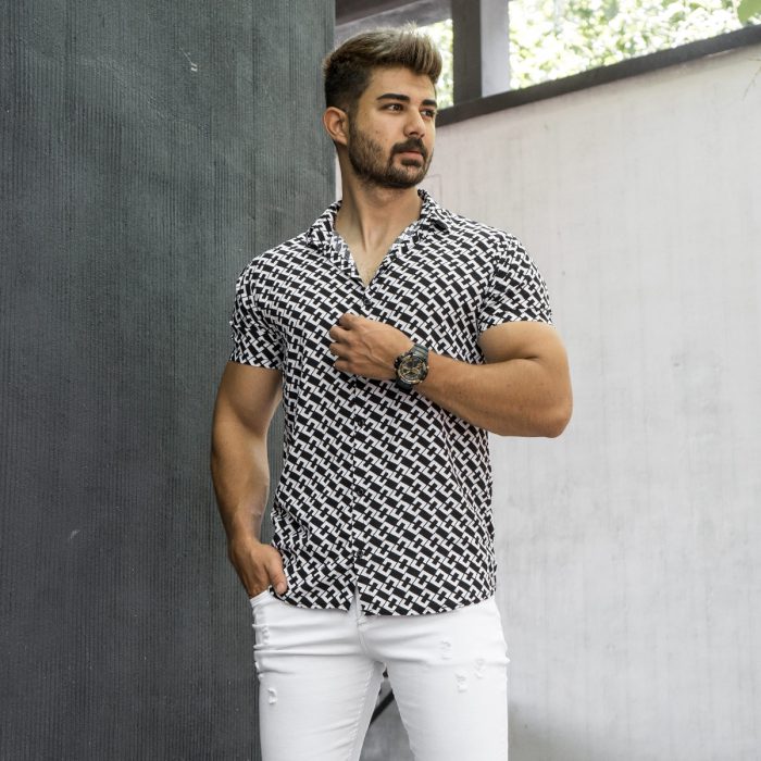 خرید جدیدترین مدل پیراهن آستین کوتاه هاوایی مشکی کرپ نخ