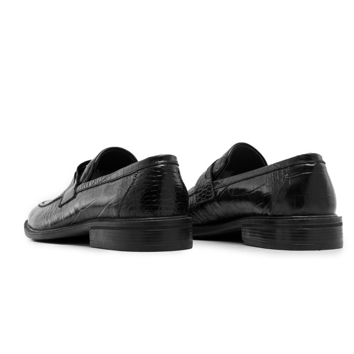 کفش کالج چرم پسرانه ( مشکی ) مدل پوست ماری