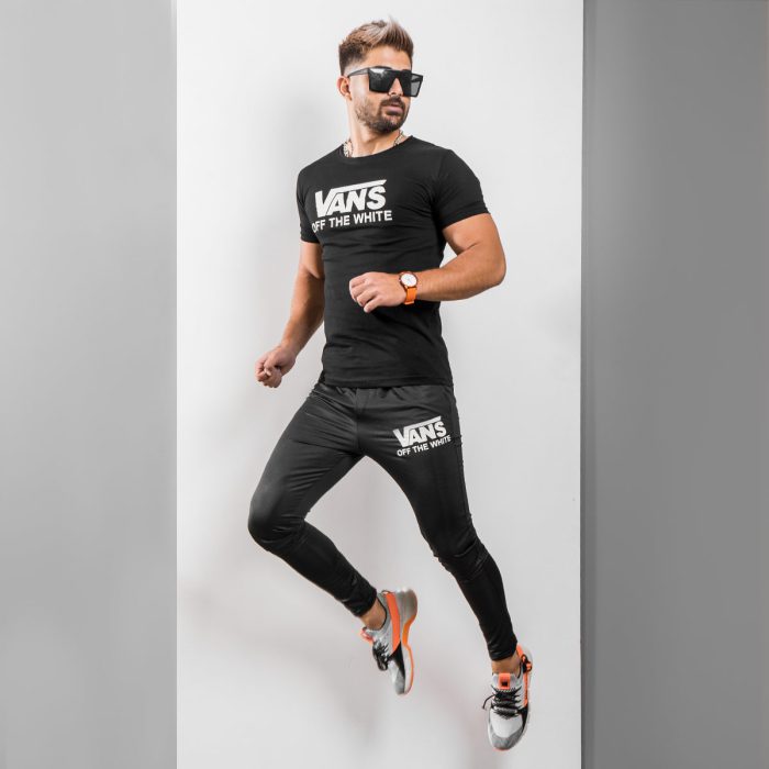 ست تیشرت مشکی مردانه ورزشی با شلوار اسلش Vans جدید